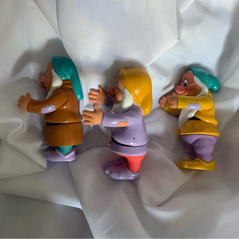 Set of 3 Colorful Dwarf Figurines From Snow White Sneezy Sleepy Happy
